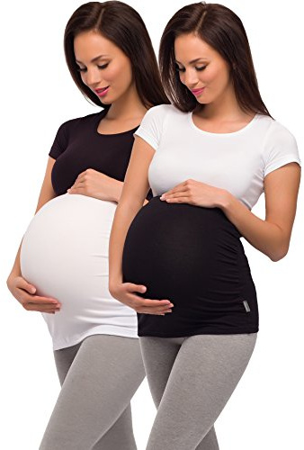 Be Mammy Damen Bauchband 04 2er Pack (Schwarz + Weiß, M)