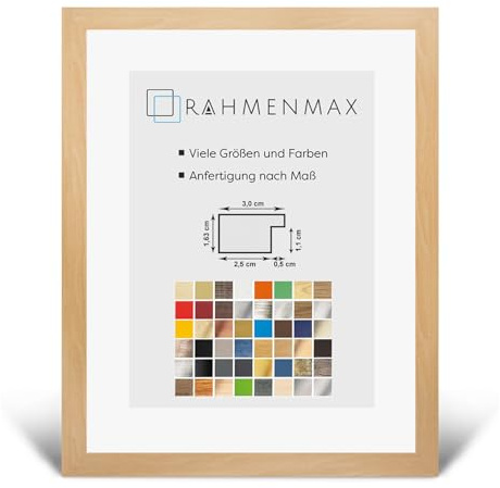 RahmenMax Morena - Cornice portafoto in legno, 41 x 56 cm, da appendere/cornice, su misura, in MDF, decorazione in faggio con vetro acrilico antiriflesso da 1 mm