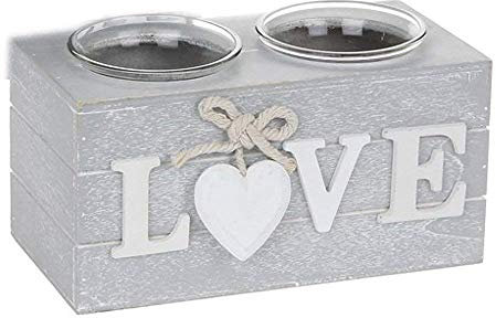 Provence Double Tealight Holders in Grey - Love