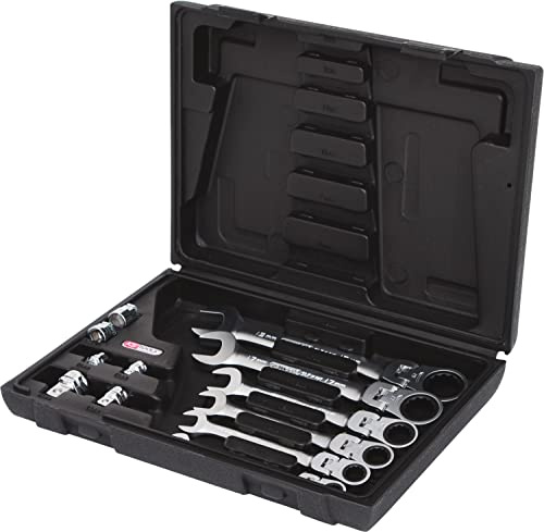KS Tools 503.4867 GEARplus Gelenk-Ratschenringmaulschlüssel-Satz, 12-tlg.feststellbar mit Adapter