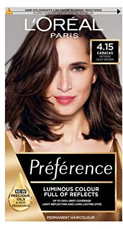 L'Oreal Paris Preference Hair Dye, Long Lasting, Luminous Permanent Hair Colour, 4.15, Caracas