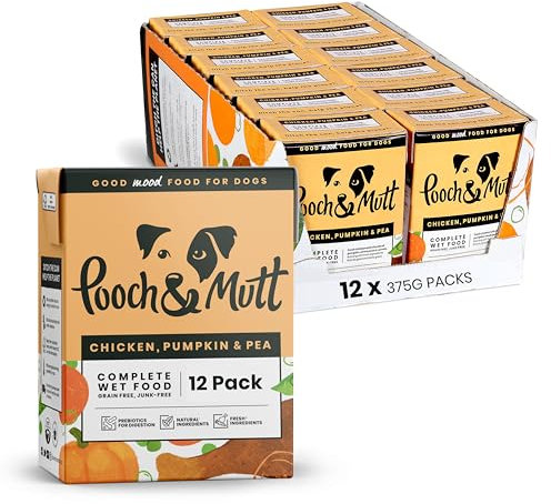 Pooch & Mutt - Chicken, Pumpkin & Pea Pack of Complete Wet Dog Food, Dry Dog Food Topper, 12x375g