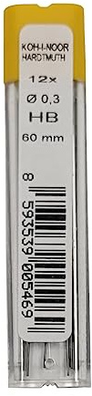Koh-I-Noor Graphitminen für Feinminenstift, Minenstärke 0.3mm, 60mm Länge, Härtegrad HB, 41320HB006PK