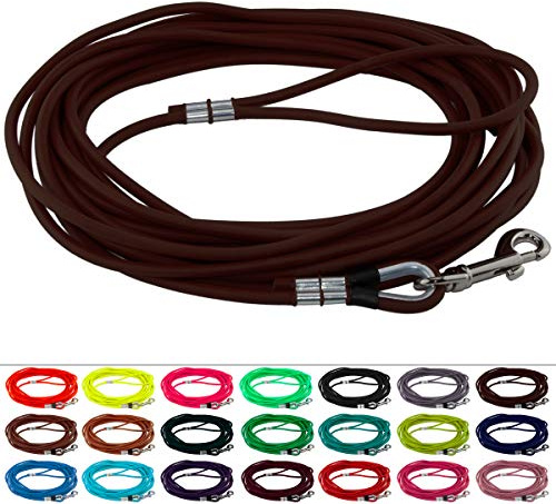LENNIE Runde BioThane Schleppleine für Hunde ab 25kg, Ø 8mm, 12m lang, mit Handschlaufe, Dunkelbraun