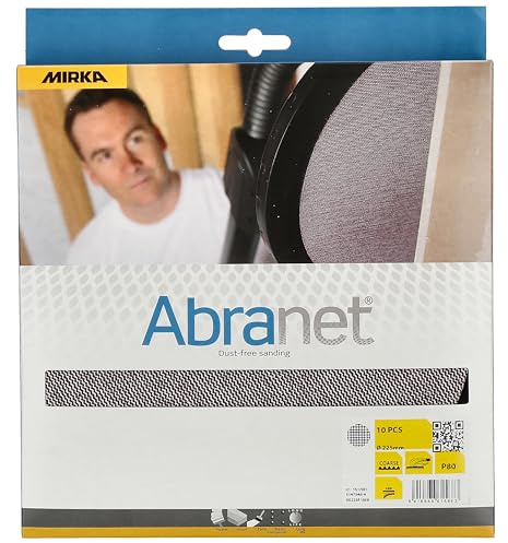 Mirka Schleifscheiben Abranet Netz Ø 225 mm Korn P80 10 Stk | Optimale Staubabsaugung für staubarmes Schleifen ideal für Wand und Decke mit langlebigem Schleifnetz