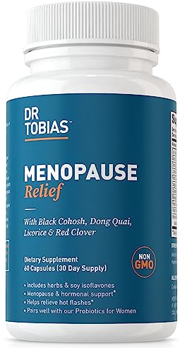Dr. Tobias Menopause Relief with Black Cohosh, Soy Isoflavones, Don Quai, Hot Flash & Night Sweats Relief for Women, Non-GMO Menopause Supplements for Women, 60 Capsules, 30 Servings