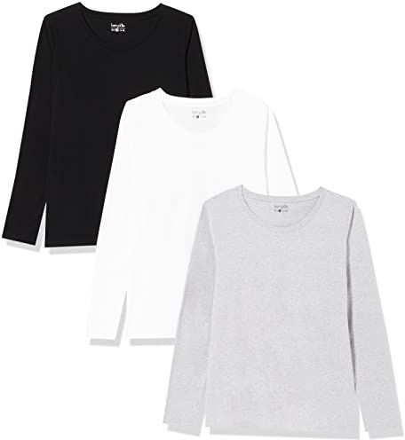 berydale BD159, Camiseta de manga larga Mujer, Multicolor (Negro/Gris Claro Mezcla/Blanco, paquete de 3), S