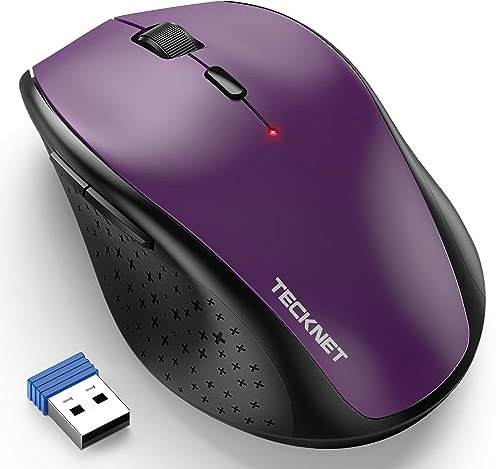 TECKNET Wireless Mouse for Laptop, 4800 DPI Optical Computer Mice with 6 Adjustable Levels, 30 Months Long Battery Life 2.4G Cordless USB Silent Mouse for Notebook, PC, Office Home Work (Purple)