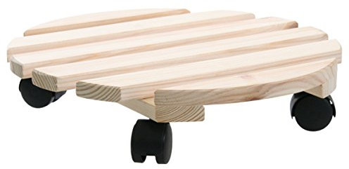 greemotion Pflanzroller in Beige/Holzfarben, robuster Kübelroller aus hochwertigem Buchenholz, rundes Rollbrett fertig montiert, kraftsparender Blumenwagen für einfachen Transport Ø ca. 30 cm