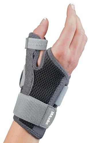 MUELLER Sports Medicine Adjust-to-Fit Thumb Brace, Spica Splint, Thumb Pain Relief Stabilizer for Men and Women, Ideal for De Quervain's Tenosynovitis, Arthritis, Sprains, Fits Right or Left, Gray, One Size