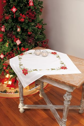VERVACO Kreuzstich Stickpackungen Tischdecke Weihnachtsstern Stickdecken Vorgezeichnet Basteln Erwachsene Kreativ Set Vorgedruckte Decke Sticken 80 x 80 cm Stickset DIY Sticken Set