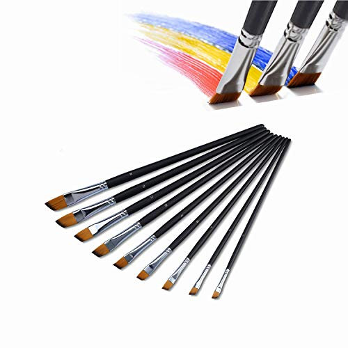 Yosoo 9 Künstlerpinsel Set Schrägpinsel schräg Schrägzieher Nylon Acrylpinsel Aquarellpinsel für Acrylfarben Aquarellfarben