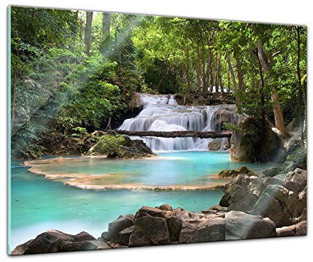 Bilderdepot24 Glasbild - Wasserfall im Wald - 60x40 cm - Deko Glas - Wandbild aus Glas - Bild auf Glas - moderne Glasbilder - Glasfoto - Echtglas