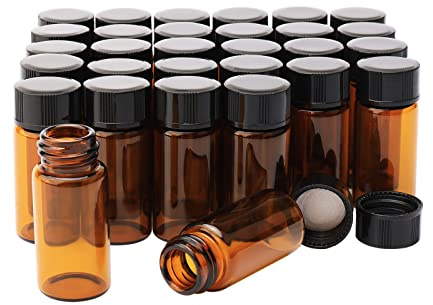 Unxuey 5 ml braune Glasfläschchen, 30 St, schwarzer Schraubverschluss | Leer, Kunststoff, Muster Flakons für Ätherisches Öl, Spa, Massage, Aromatherapie
