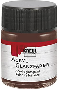 KREUL 79511 - Acryl Glanzfarbe, 50 ml Glas in dunkelbraun, glänzend-glatte Acrylfarbe zum Anmalen und Basteln, auf Wasserbasis, speichelecht, schnelltrocknend und deckend