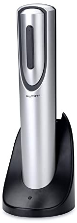 Berghoff 1100197 - Sacacorchos eléctrico, diámetro 5.5cm, cortador aluminio incluido, abre hasta 30 botellas, base carga y USB, carga 6 8 horas, metalizado