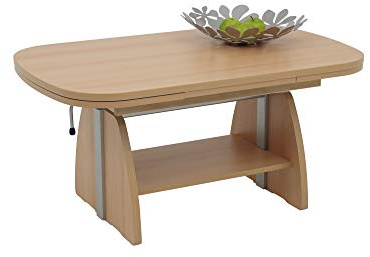 Hela Tische, Funktionscouchtisch Colin, Holzwerkstoff melaminbeschichtet, Dekor Buche, Ablageboden, ausziehbar 107-156, höchenverstellbar mit Lift 53-69cm