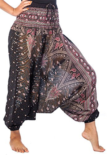 Lofbaz Women's Peacock 2 in 1 Harem Trousers Jumpsuit Black & Red M