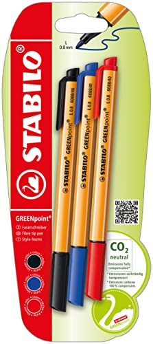 STABILO - Umweltfreundlicher Filzschreiber - GREENpoint | 3er Pack, blau, schwarz, rot