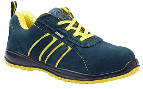 Blackrock Hudson Steel Toe Cap Safety Shoes, Mens and Womens, Workwear, Non Slip, Wide Fit Trainers, Suede, Blue/Yellow, Lightweight Safety Shoes - Size 11