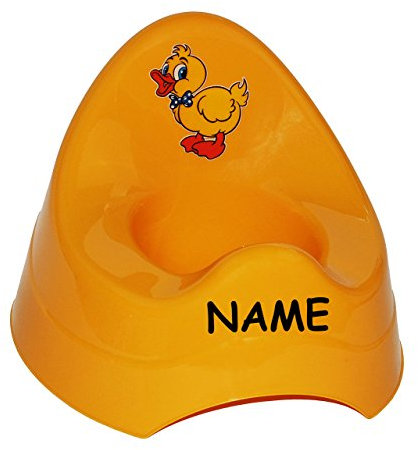 alles-meine.de GmbH Töpfchen/Nachttopf - groß - mit großer Lehne + Spritzschutz incl. Name - gelb Ente - Toilettentrainer Klositz Babytöpfchen/Kindertopf/Lerntöpfchen - WC ..