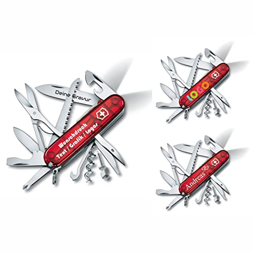 Taschenmesser HUNTSMAN LITE mit Wunsch Druck auf der Schale I Geschenk für Männer Frauen I zum Geburtstag I Schweizer Taschenmesser personalisiert mit 21 Funktionen 1.7915.T