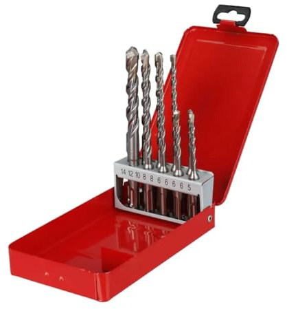 Estuche de metálico de 10 brocas SDS-Plus 2filos 5/6 / 6x110mm 6/6 / 8/8 / 10/12 / 14x160mm
