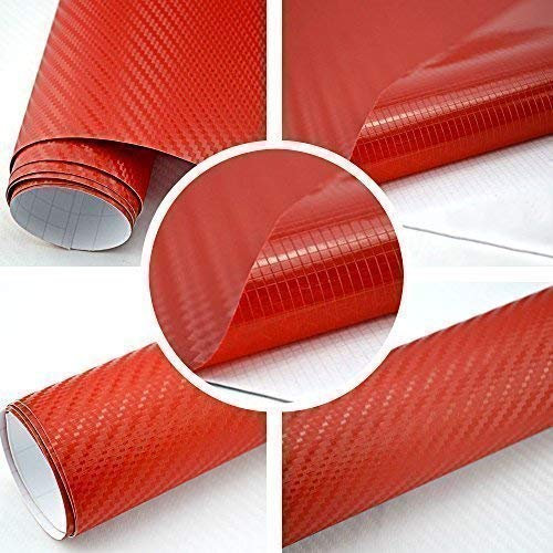 TipTopCarbon 6,57€/m² 3D Carbon Folie rot BLASENFREI 25m x 1,52m mit Luftkanäle Autofolie selbstklebend