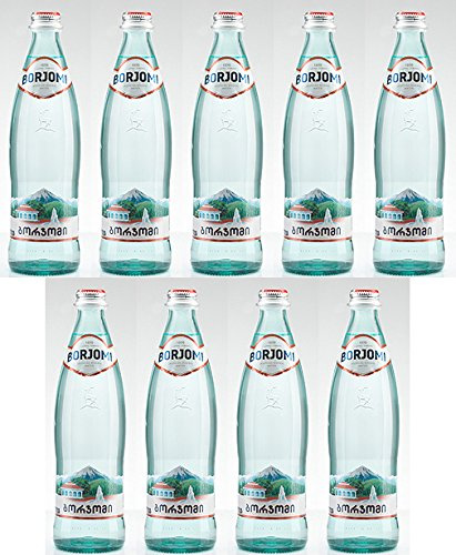 Mineral Carbonated Water Borjomi Sparkling Water in Glass Bottle, 0.33l [Pack of 9]