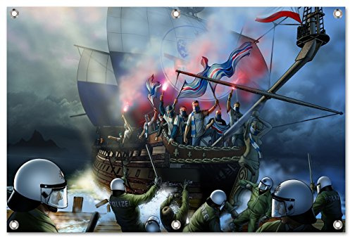 Ultras Rostock Schiff Bild auf PVC Plane/PVC Banner inkl Ösen, Maße: 100x75 cm