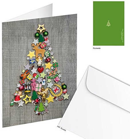 Logbuch-Verlag 20 Weihnachtskarten GRAU BUNTER BAUM mit Kuvert aufklappbar bedruckbar Geschäftskunden Firmenkunden OHNE TEXT
