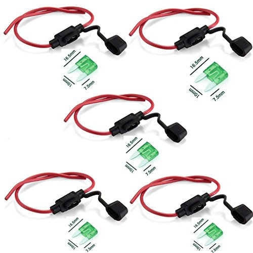 Qiorange 5 Set Sicherungshalter KFZ LKW Flachsicherung Sicherung Halter wasserdicht 30A (inkl. 30A Sicherung -26 cm/Kabel)