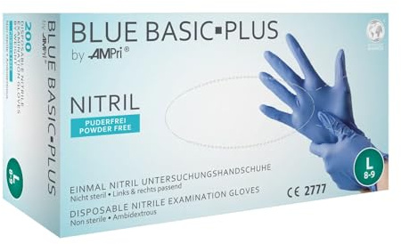 200 Einmalhandschuhe Nitril Einweghandschuhe Blue Basic Plus Größe: large 8-9 Farbe: blau
