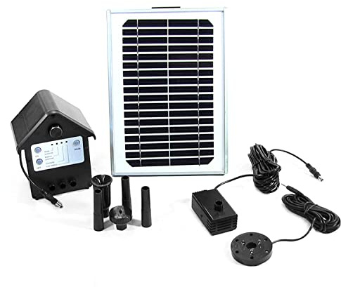 Sunnydaze 5W Solar Water Pump and Panel Kit with Battery Pack and LED Light - 56-Inch Lift - For Fountain or Bird Bath