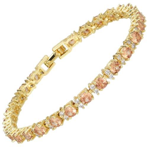 RIZILIA Eternity 14K Gold vergoldet Mehrfarbig CZ Tennisarmband Damen | Stapelbares Gold Tennisarmband Damen, 6.25 CT 4mm Bunte Zirkonia, 16.5/18/19 cm, hypoallergen Geschenkbox