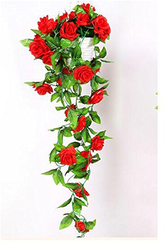 Crazy Shop 2 Pcs 8 ft Künstliche Blume zum Aufhängen rose Garland Vine für Valentines Home Hochzeit Garten Dekoration rot