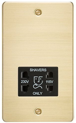 Knightsbridge FP8900BB Brushed Brass FPAV8900BB Flat Plate 115V/230V Dual Voltage Shaver Socket, 230 V, Black Insert