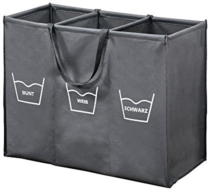 Kesper | Wäschesortierer mit 3er Einteilung und Trageschlaufen, Material: Polyester, Farbe: Grau | 89170