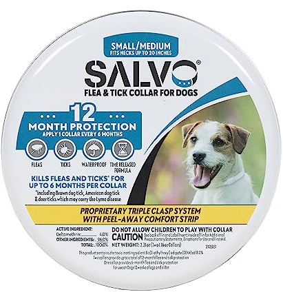 SALVO Flea and Tick Collar for Dogs - Pack of 2 for 12 Months of Protection - Flea and Tick Prevention for Dogs (Small/Medium)