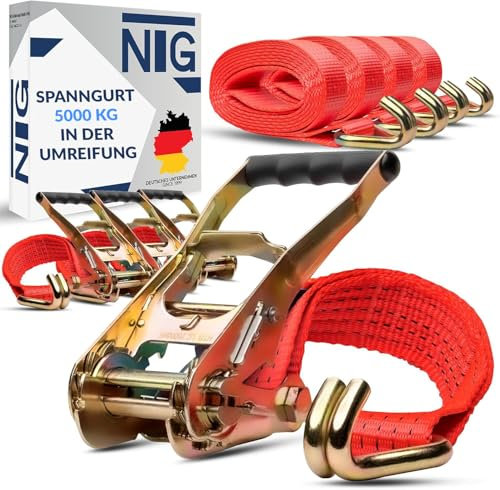 NTG 1x Correa tensora por Longitud de 10 m, soporta hasta 5000 kg, con, Dos Piezas, Ancho 50 mm, según DIN EN 12195-2, para camión, Seguridad de Carga
