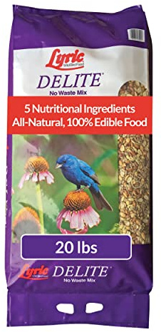 Lyric Delite Wild Bird Seed for Outside Feeders - No Waste Bird Food, Shell-Free Nuts & Seeds Mix, Attracts Buntings, Chickadees & Finches, 20 lb Bag