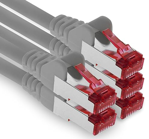 1aTTack.de - 5x 7,5m CAT6 Patchkabel S/FTP PIMF Schirmung CAT.6 RJ45 Netzwerkkabel Ethernetkabel DSL LAN Router Switch Modem Patchfeld - grau - 5 Stück