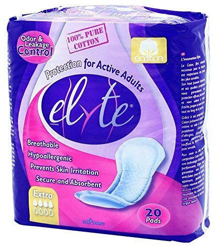 Elyte Cotton Hypoallergenic Bladder Control Pads, Extra, Case/120 (6/20s)
