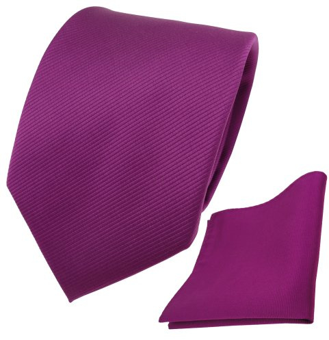 TigerTie Designer Krawatte Einstecktuch in einfarbig Uni Rips gemustert