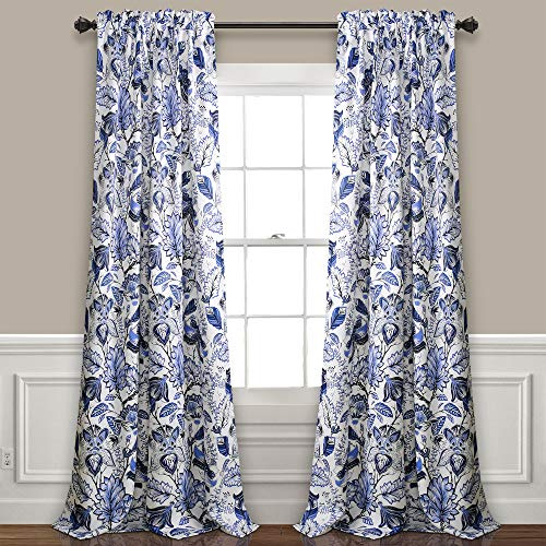 Lush Decor Cynthia Jacobean Room - Set di tende oscuranti per finestra, 213 x 132 cm, colore: Blu