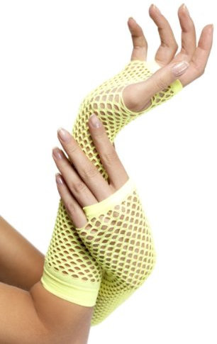 Sexy Handschuhe Netz Netzhandschuhe Lang Neon Gelb