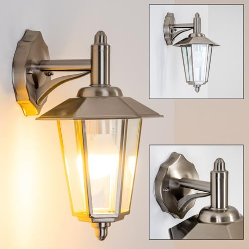 HOFSTEIN Außenwandleuchte Moskau, Außenwandlampe aus Metall/Glas in Edelstahlfarben/Klar, moderne Wandleuchte Down im Retro/Vintage/Landhaus-Design, E27, IP44, Eingangsbereich, Haustür, Hof