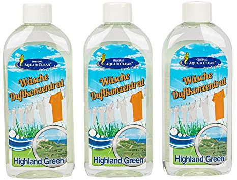 AQUA CLEAN Wäsche Duftkonzentrat 3x250 ml Highland Green | Verleiht der Wäsche frischen Duft – ohne Weichspüleigenschaft, für Waschmaschine und Trockner