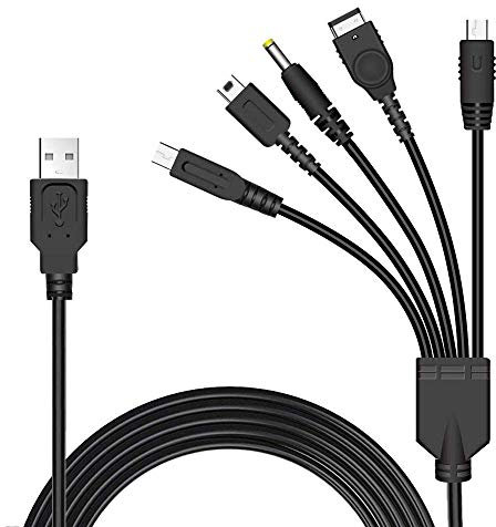 Link-e : 5 in 1 USB ladekabel für Nintendo 3DS (DSI), GBA, DS Lite konsole, Wii-U controller and SONY PSP