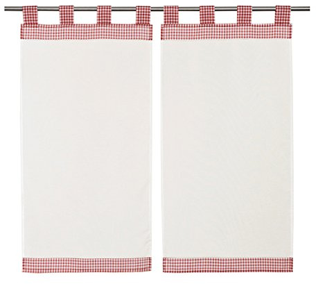 Linder 0230 /6/90162/453 Paire de Vitrages Droits Carreaux Torchon Rouge Pattes 70 x 160 cm
